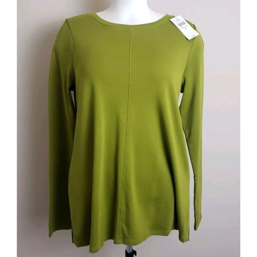 J. Jill Long Sleeve Pima Cotton Crew-Neck Tee Shirt. Sz Small. Green Apple. NEW